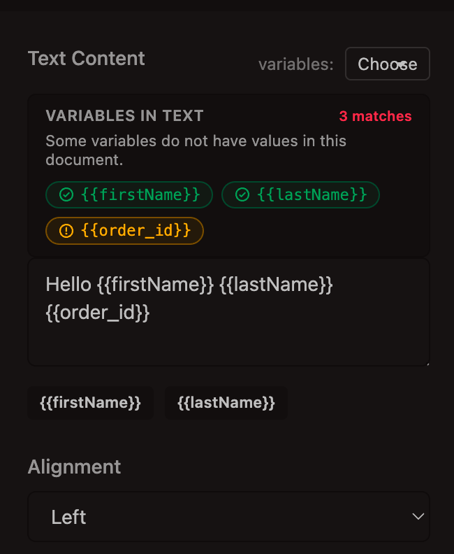 Variable validation in the editor